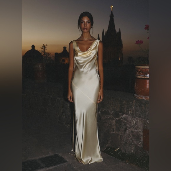 Mirror Palais Dresses & Skirts - NWT Mirror Palais Plunging Back Cowl Silk Dress in Butter